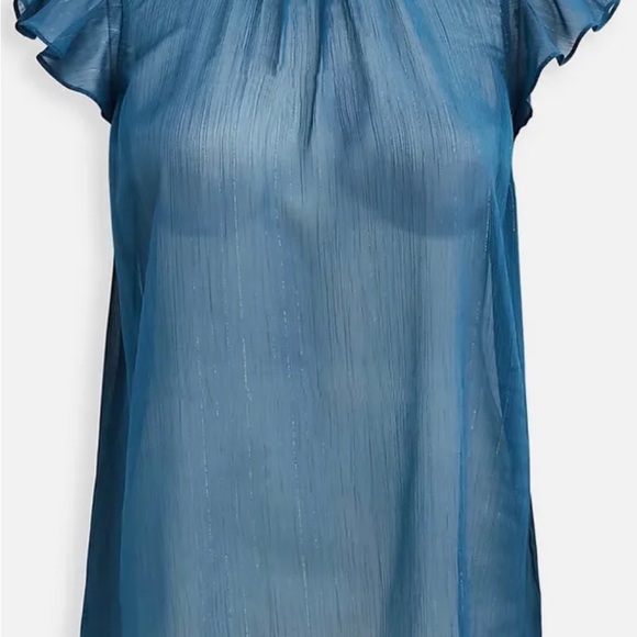 NWT TORRID Mock Neck Sleeveless Tank Crinkle Chiffon Blue w/ Lurex Stripes 3 - Picture 5 of 5